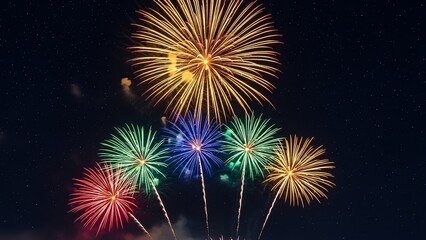 Fototapeta premium Fireworks display against dark night sky