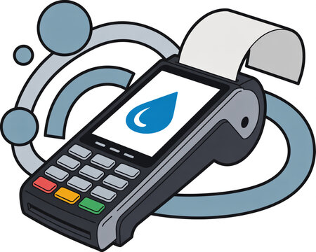 Payment terminal with water drop symbol and abstract circles