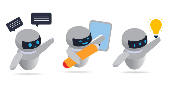 futuristic concept man talking ai chatbot computer screen artificial intelligence robot assistant online customer support set illustration