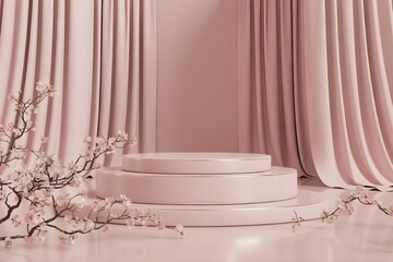 Elegant 3D interior scene featuring a round podium