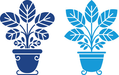 Two stylized potted plants in blue and teal colors