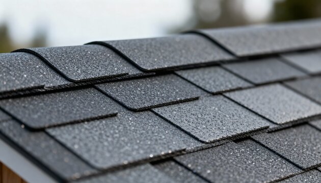 Closeup of synthetic slate composite shingles highlighting sleek texture and durable surface for modern roofing solutions.
