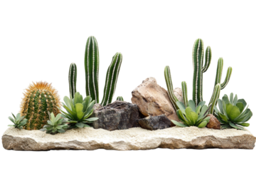 Desert succulent and cactus arrangement isolated on transparent background