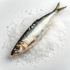 Raw sardine single fish isolated on white background showcasing fresh seafood ingredient ideal for cooking, recipes, healthy meals,