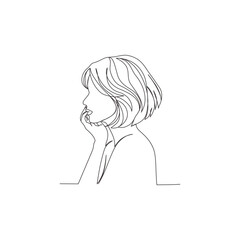 Continuous line art  a woman&rsquo;s side face  modern aesthetic,with short slightly messy waves curves outline