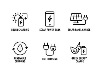 Fototapeta premium Solar Charging Solar Power Bank Solar Panel Charge Renewable Energy Eco Charging Icon Pack