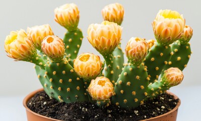 Cactus Blooms Brightening a Sunny Day in a Garden Pot