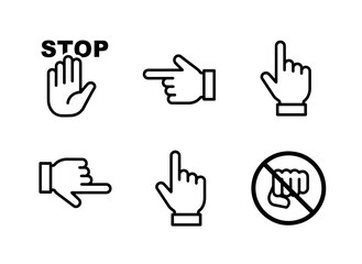Fototapeta premium Stop Hand Palm Out Finger Point Left Finger Point Right Finger Point Up Finger Point Down Icon Set