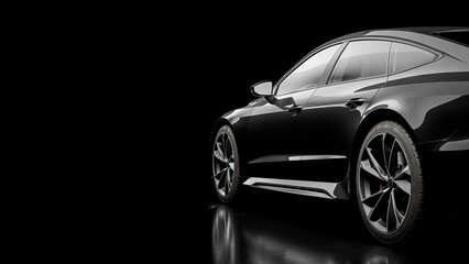 Luxury Black Sedan Side View on Dark Studio Background: Elegance, Power, and Premium Corporate Transportation