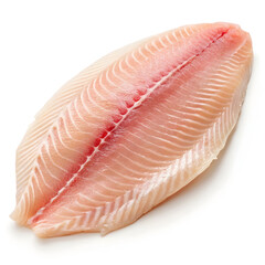 Raw tilapia fillet isolated on white background showcasing fresh fish ingredient ideal for cooking, healthy meals, recipes,