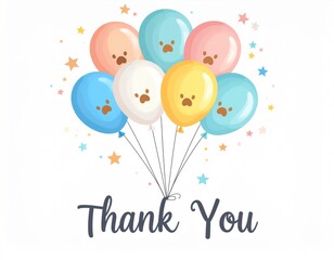A cheerful illustration featuring colorful balloons with cute faces and a "Thank You" message, conveying gratitude and celebration.