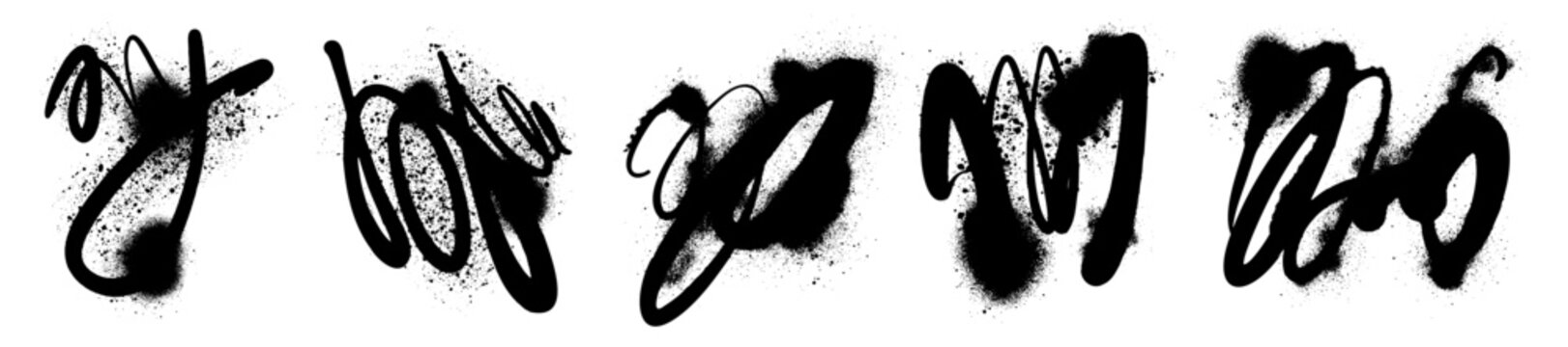 Graffiti spray stain scribble set, hand drawn airy tag sign vintage messy wall urban street art sign. Brushstroke splatter design element, grunge dripped abstract print. Graffiti stain squiggle spot