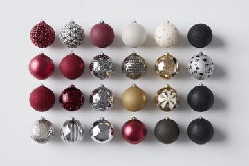 Colorful vintage Christmas glass baubles isolated on black background. Luxury retro holiday decoration balls with shiny and matte texture for new year celebration