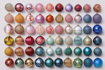 Colorful vintage Christmas glass baubles isolated on black background. Luxury retro holiday decoration balls with shiny and matte texture for new year celebration