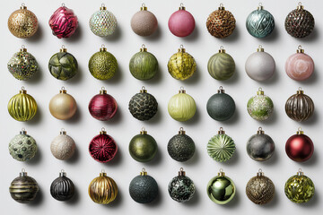 Colorful vintage Christmas glass baubles isolated on black background. Luxury retro holiday decoration balls with shiny and matte texture for new year celebration