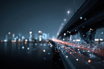 Modern governance technology enhances urban landscapes through digital transformation in a futuristic city setting at night with illuminated skyscrapers