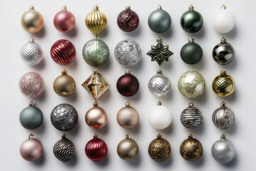 Colorful vintage Christmas glass baubles isolated on black background. Luxury retro holiday decoration balls with shiny and matte texture for new year celebration