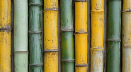 Colorful Bamboo Stalks Creating a Vibrant Pattern in a Natural Setting