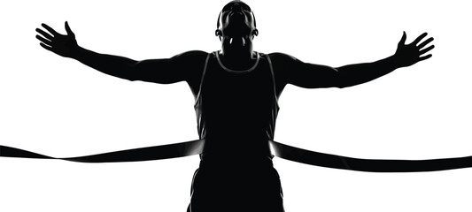 silhoutte of a winning man gesturing his victory 