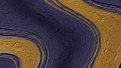 Regal Texture Flow: Seamless Abstract Pattern of Cracked Gold and Navy Blue Paint with Fluid Lines