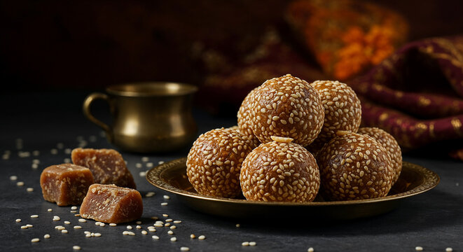 traditional Indian sweet Till ke Laddu (sesame seed jaggery balls) 