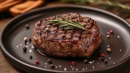 Juicy Grilled Steak Served With Fresh Herbs and Spices on a White Plate