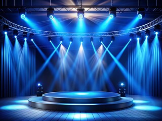 Empty stage with blue spotlight illumination