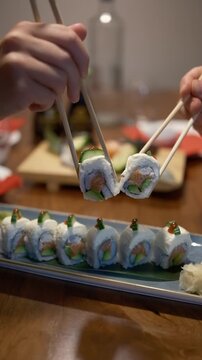 A shot of tasty sushi up close. 