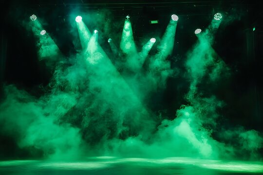 Green fog spreading across illuminated stage high resolution picture