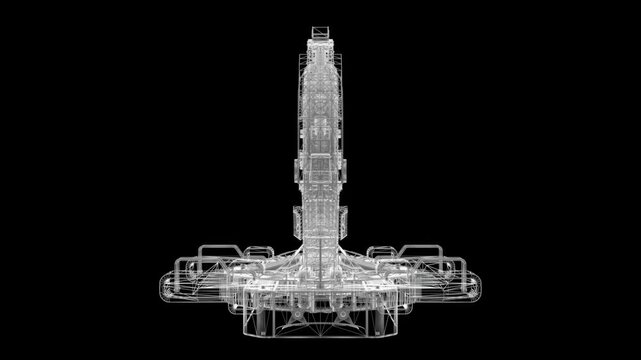 Sci-Fi HUD Stargate Portal &ndash; Rotating 360 Wireframe White Loop Overlay Graphic Element