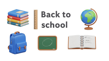 Back to School Books, Globe, Backpack, and More Isolated on White