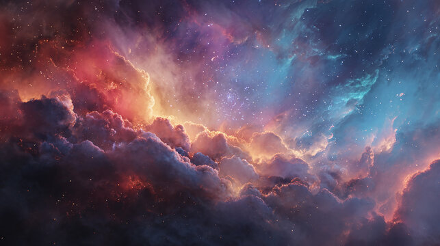 A captivating view of the galaxy filled with nebulae, stars, and cosmic clouds in vibrant colors.