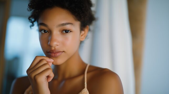 A teen using a hydrocolloid pimple patch in front of a mirror, the translucent sticker blending into the skin as a confidence-boosting quick fix — blemish patch application, acne healing routine,