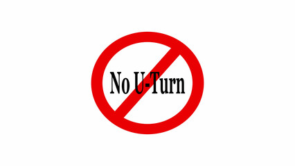 A graphic of a no u-turn sign with a red circle and line over the words no u-turn on a white background