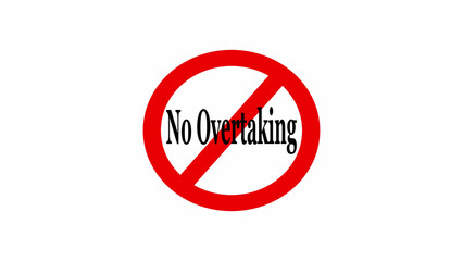 A red circular sign with a diagonal line indicating no overtaking on a white background image view