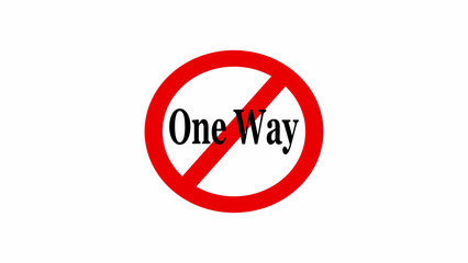 A prohibition sign with a red circle and diagonal line over the words one way on a white background