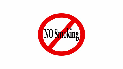A close up of a red no smoking sign with a white background and black text in the center area