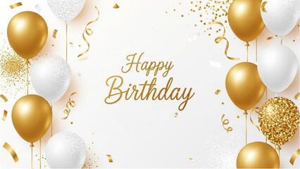 Elegant Happy Birthday Celebration with Gold and White Balloons