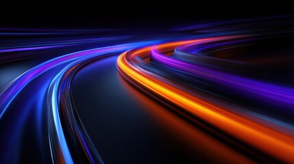 Abstract Light Streaks: Dynamic Blue and Orange Trails on Dark Background for Futuristic Design
