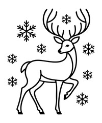 Cute Christmas Deer Illustration  Festive Cartoon Reindeer with Holly and Snowflakes, Holiday Vector Art