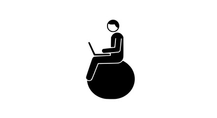Man on gym ball black white icon 