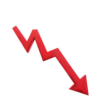 Red arrow graph downward trend isolated on transparent background