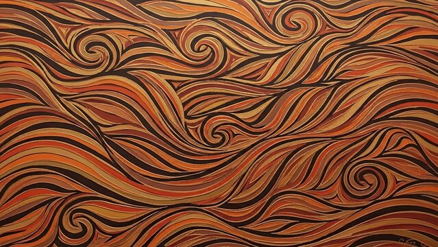 Autumn Gold River: Abstract Painting of Intertwined Wavy Lines and Swirls in Warm Earth Tones and Metallic Gold - Powered by Adobe
