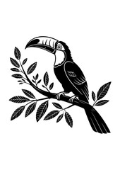 Fototapeta premium Toucan on a Branch Black and White Illustration