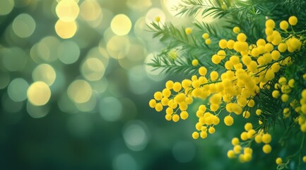 Bright Yellow Mimosa Flowers Create a Vibrant Scene Against a Soft Green Background