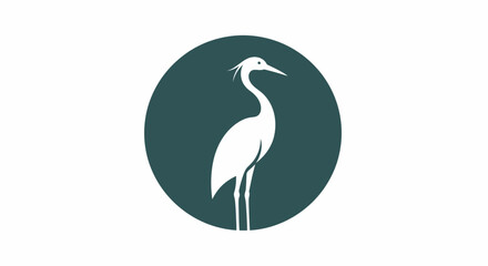 Obraz premium Elegant minimalist stork illustration against a dark teal circular background for design projects