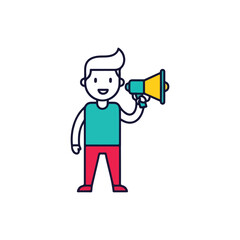 Cute Boy Mascot Holding a Megaphone and Talking