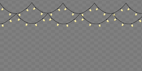 Holiday Lights 9 &ndash; Scalloped String of Yellow Bulbs in EPS,  and PNG Formats for Festive Design and Seasonal Decor