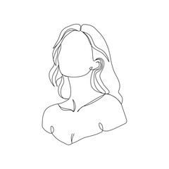 a woman&rsquo;s side face  modern simple aesthetic pose, long airy wavy hair drawn with smooth curves continuous line art outline