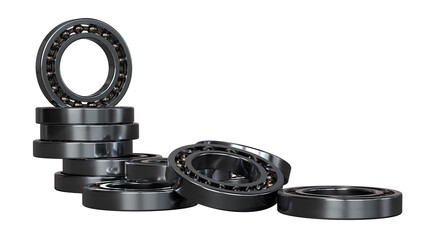 Scattered pile of metallic ball bearings with polished surfaces. Mechanical components emphasize friction reduction, load support, and precision in industrial motion systems.